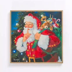 Christmas Art & Wall Decor>Kirklands Home LED Holly Santa with Toy Bag Framed Art Print Multi
