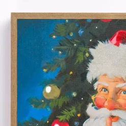 Christmas Art & Wall Decor>Kirklands Home LED Holly Santa with Toy Bag Framed Art Print Multi