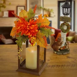 Fall>Kirklands Home LED Mums and Berries Harvest Lantern