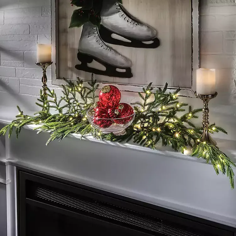 Christmas Arrangements & Garland>Kirklands Home LED Natural Touch Norfolk Pine Spray Green
