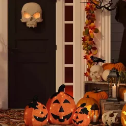 Halloween>Kirklands Home LED Jack O Lanterns Outdoor Decor, Set of 3 Orange