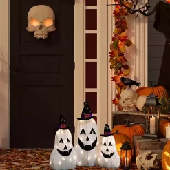 Halloween>Kirklands Home LED Outdoor Jack O Lantern Ghost Trio, Set of 3 White