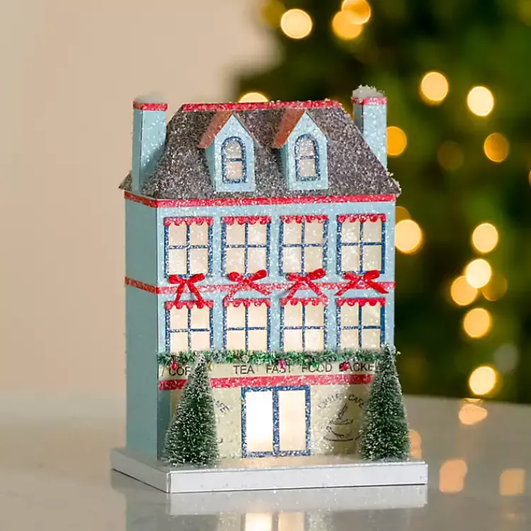 Christmas Decorations>Kirklands Home LED Paper Village Cafe Blue