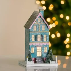 Christmas Decorations>Kirklands Home LED Paper Village House Blue
