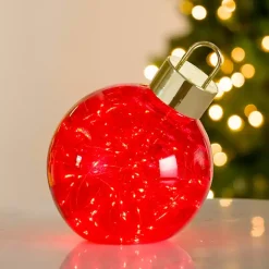 Christmas Decorations>Kirklands Home LED Mercury Glass Ornament, 12 in. Red