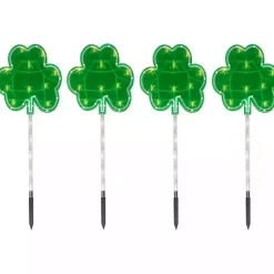 St Patricks Day Decorations>Kirklands Home LED Shamrock Outdoor Lawn Stakes, Set of 4