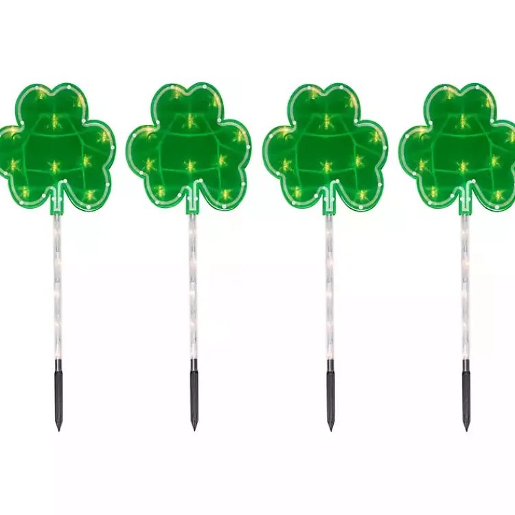 St Patricks Day Decorations>Kirklands Home LED Shamrock Outdoor Lawn Stakes, Set of 4