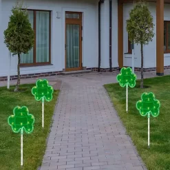 St Patricks Day Decorations>Kirklands Home LED Shamrock Outdoor Lawn Stakes, Set of 4