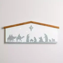 Christmas Art & Wall Decor>Kirklands Home LED Silver Glitter Nativity Wall Plaque