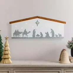 Christmas Art & Wall Decor>Kirklands Home LED Silver Glitter Nativity Wall Plaque