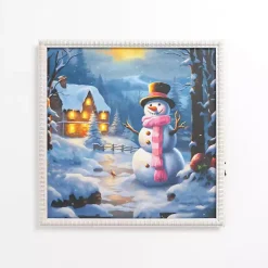 Christmas Art & Wall Decor>Kirklands Home LED Snowman Beaded Framed Art Print