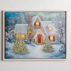 Christmas Art & Wall Decor>Kirklands Home LED Snowy Christmas House Canvas Art Print