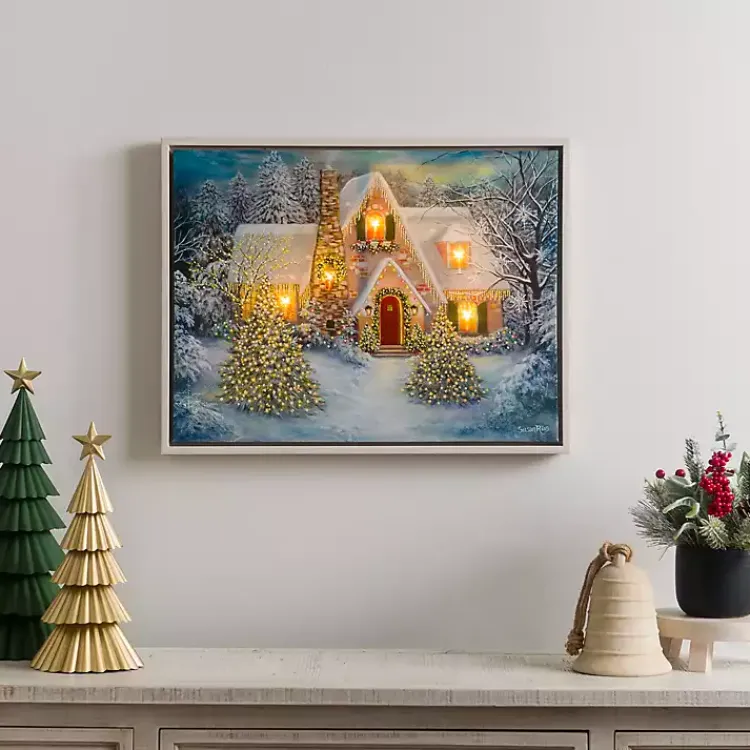 Christmas Art & Wall Decor>Kirklands Home LED Snowy Christmas House Canvas Art Print