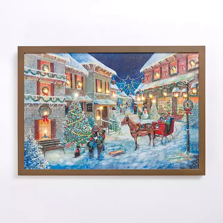 Christmas Art & Wall Decor>Kirklands Home LED Snowy Street Scene Framed Art Print