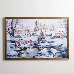 Christmas Art & Wall Decor>Kirklands Home LED Snowy Village Scene Canvas Art Print