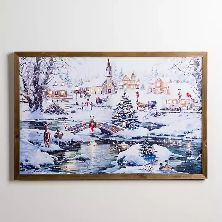 Christmas Art & Wall Decor>Kirklands Home LED Snowy Village Scene Canvas Art Print