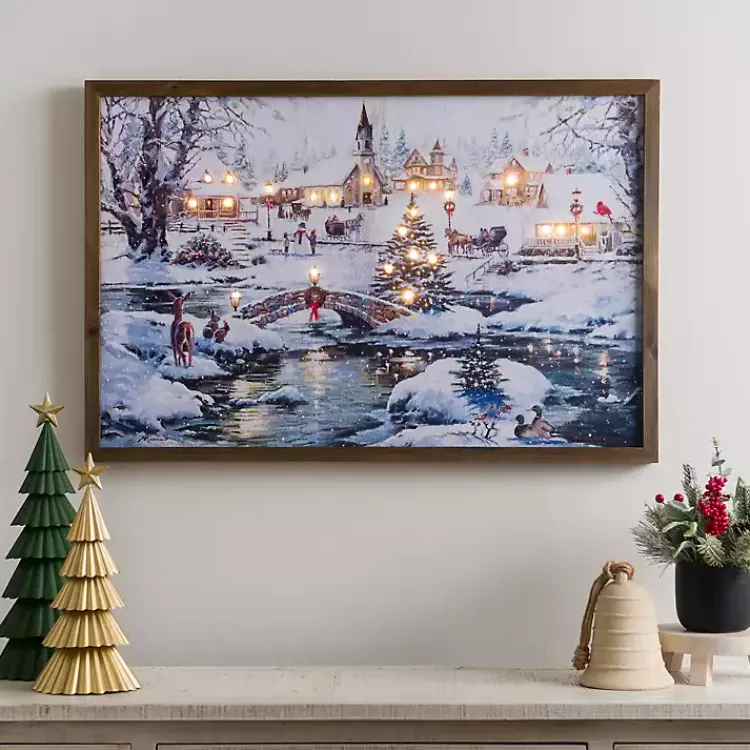 Christmas Art & Wall Decor>Kirklands Home LED Snowy Village Scene Canvas Art Print