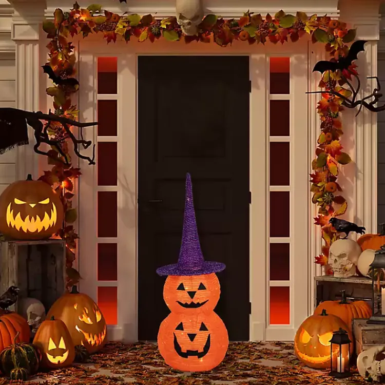 Halloween>Kirklands Home LED Stacked Jack O Lanterns Outdoor Decoration Orange