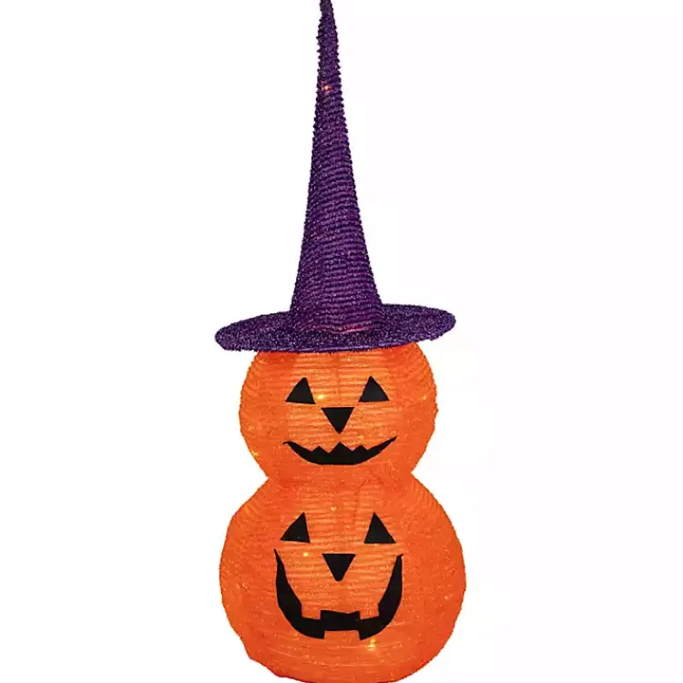 Halloween>Kirklands Home LED Stacked Jack O Lanterns Outdoor Decoration Orange