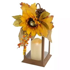 Fall>Kirklands Home LED Sunflower and Burlap Bow Lantern