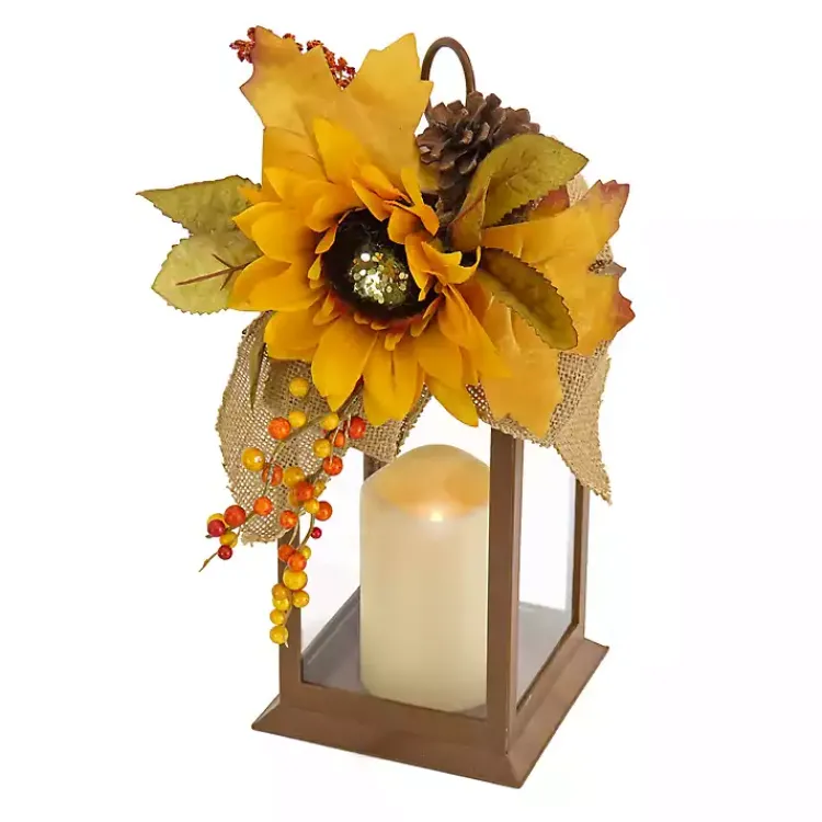 Fall>Kirklands Home LED Sunflower and Burlap Bow Lantern