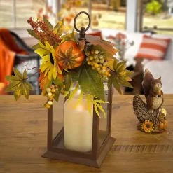 Fall>Kirklands Home LED Sunflower and Pumpkin Lantern