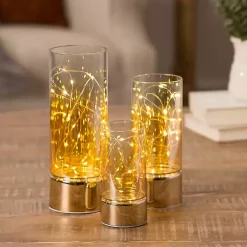 Lanterns>Kirklands Home LED Twinkle Light Glass Hurricanes, Set of 3
