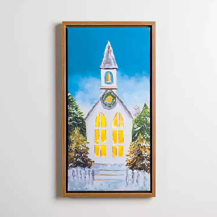 Christmas Art & Wall Decor>Kirklands Home LED White Church Christmas Canvas Art Print