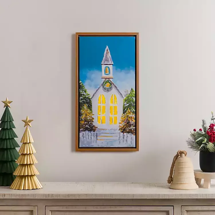 Christmas Art & Wall Decor>Kirklands Home LED White Church Christmas Canvas Art Print