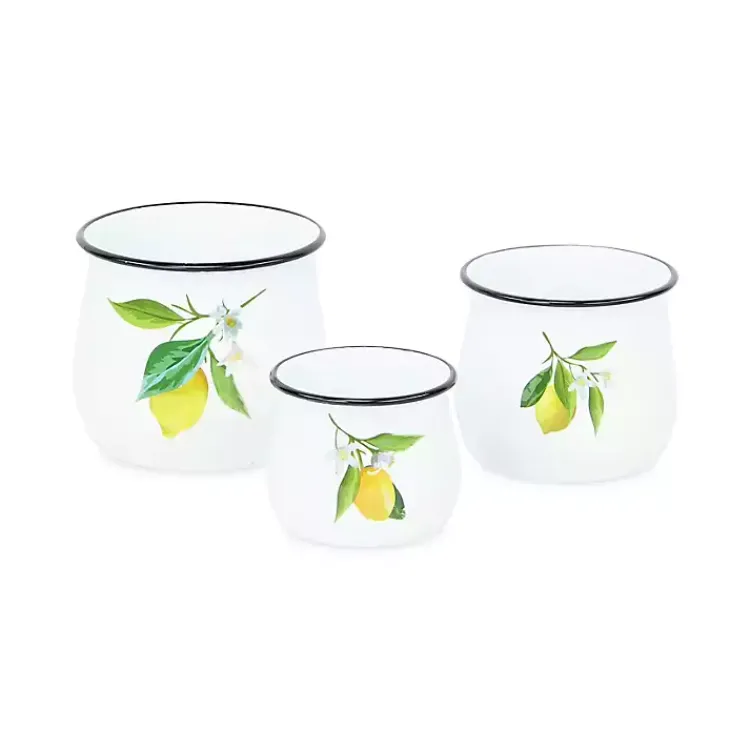 Decorative Bowls & Jars>Kirklands Home Lemon Blossom Enamel Jars, Set of 3