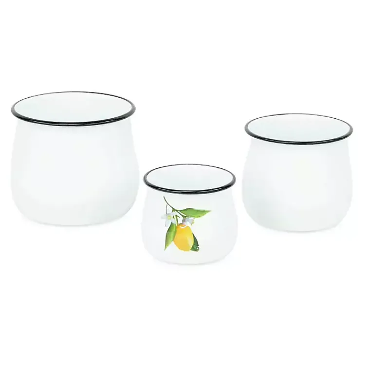 Decorative Bowls & Jars>Kirklands Home Lemon Blossom Enamel Jars, Set of 3