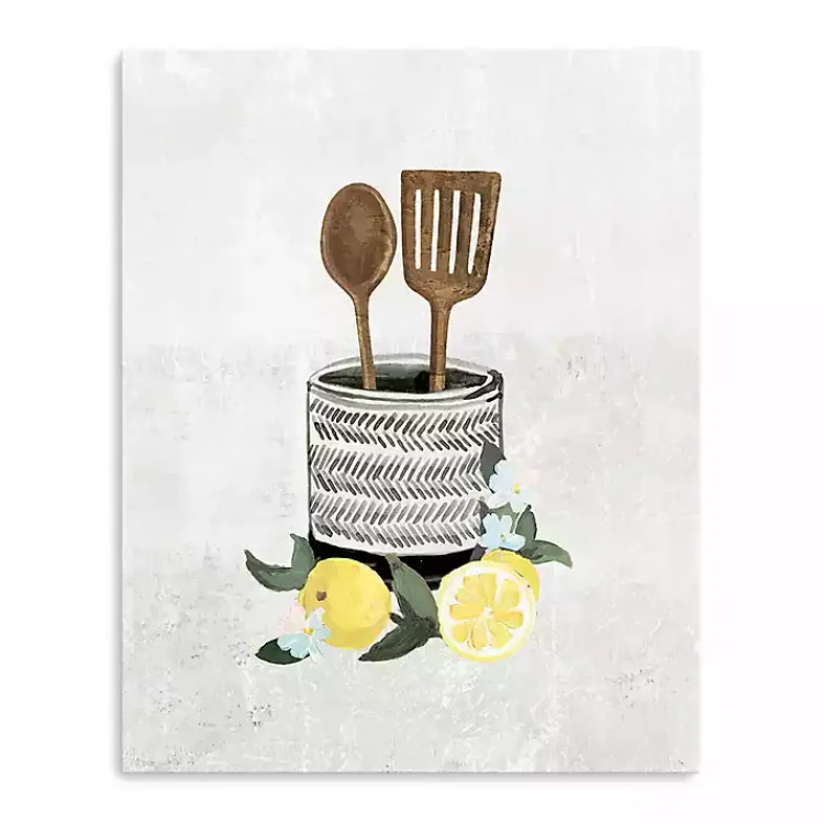 Kirklands Home Lemon Kitchen Utensils Canvas Art Print
