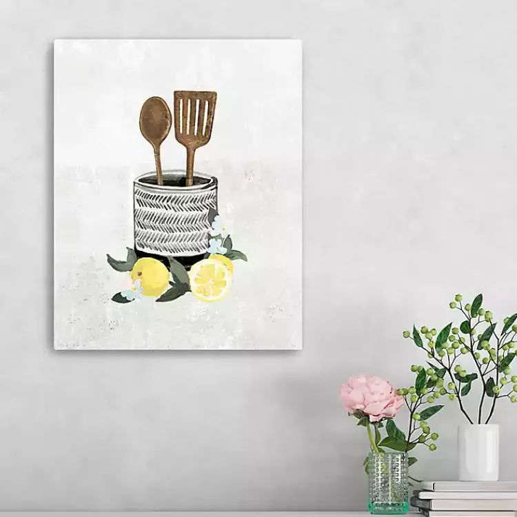 Kirklands Home Lemon Kitchen Utensils Canvas Art Print