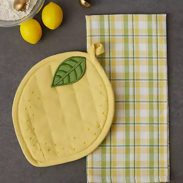 Kirklands Home Lemon Plaid 2-pc. Potholder and Kitchen Towel Set Online