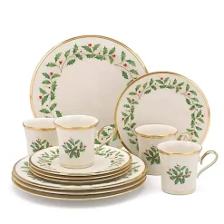 Christmas Dining & Entertaining>Kirklands Home Lenox Holly Gold Edge 12-pc. Dinnerware Set