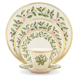 Christmas Dining & Entertaining>Kirklands Home Lenox Holly Gold Edge 5-pc. Dinnerware Set