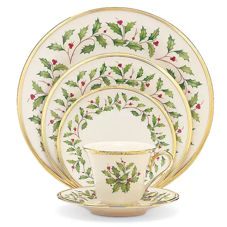 Christmas Dining & Entertaining>Kirklands Home Lenox Holly Gold Edge 5-pc. Dinnerware Set