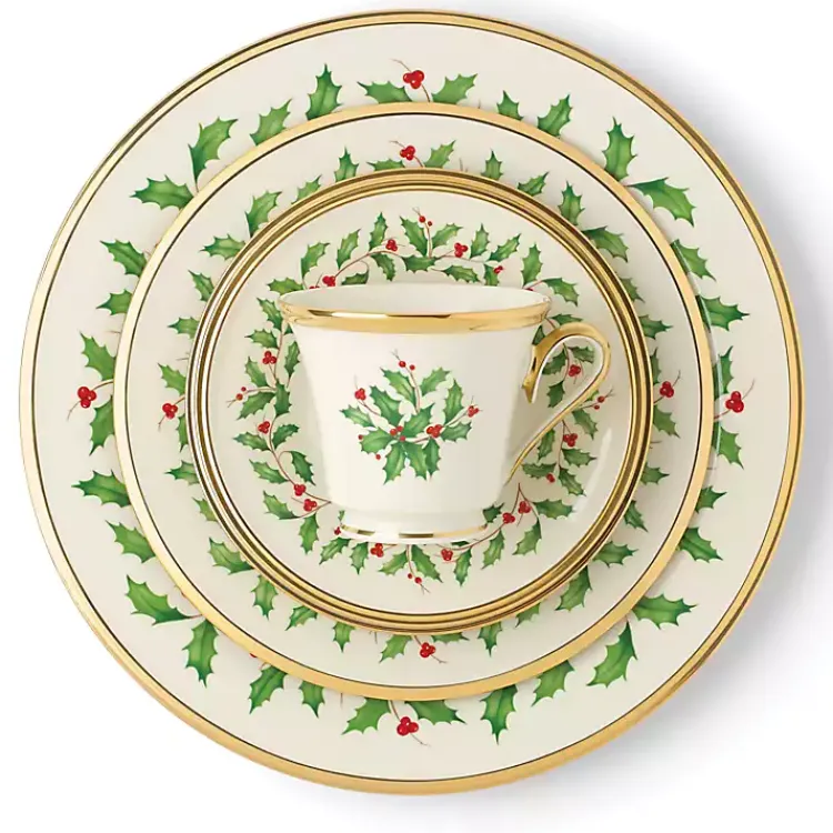 Christmas Dining & Entertaining>Kirklands Home Lenox Holly Gold Edge 5-pc. Dinnerware Set