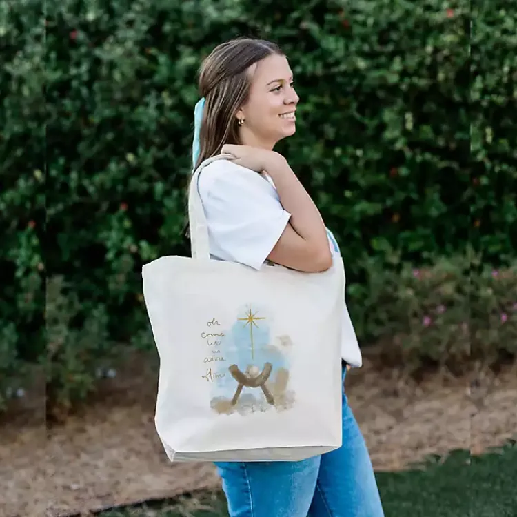 Christmas Decorations>Kirklands Home Let us Adore Him Canvas Tote Bag