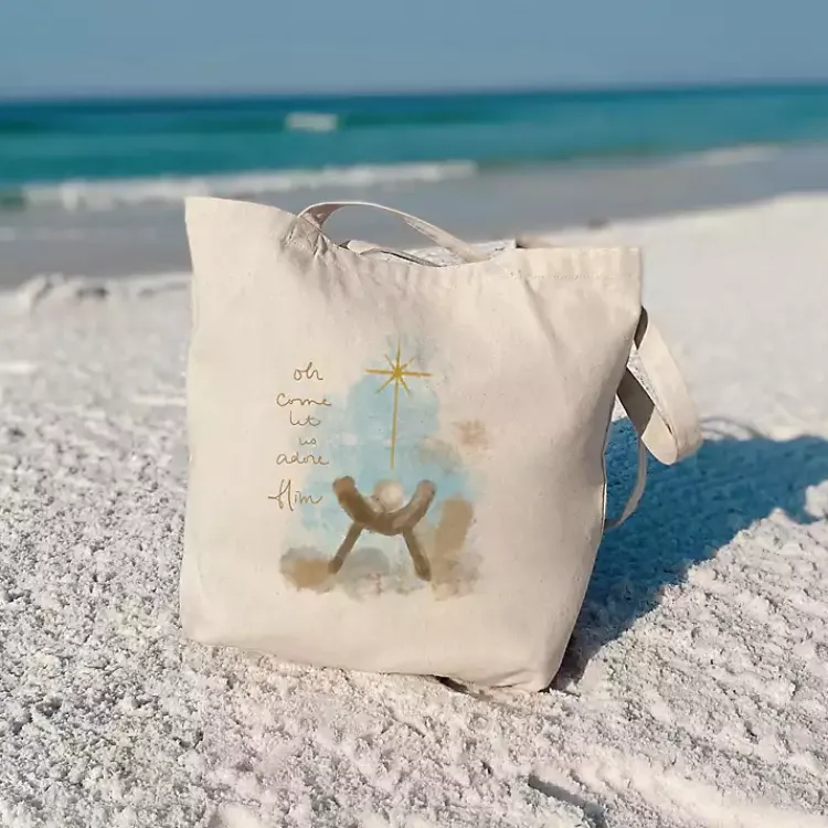 Christmas Decorations>Kirklands Home Let us Adore Him Canvas Tote Bag