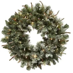 Wreaths>Kirklands Home Liana Lightly Frosted Pine Pre-Lit Wreath, 30 in. Green