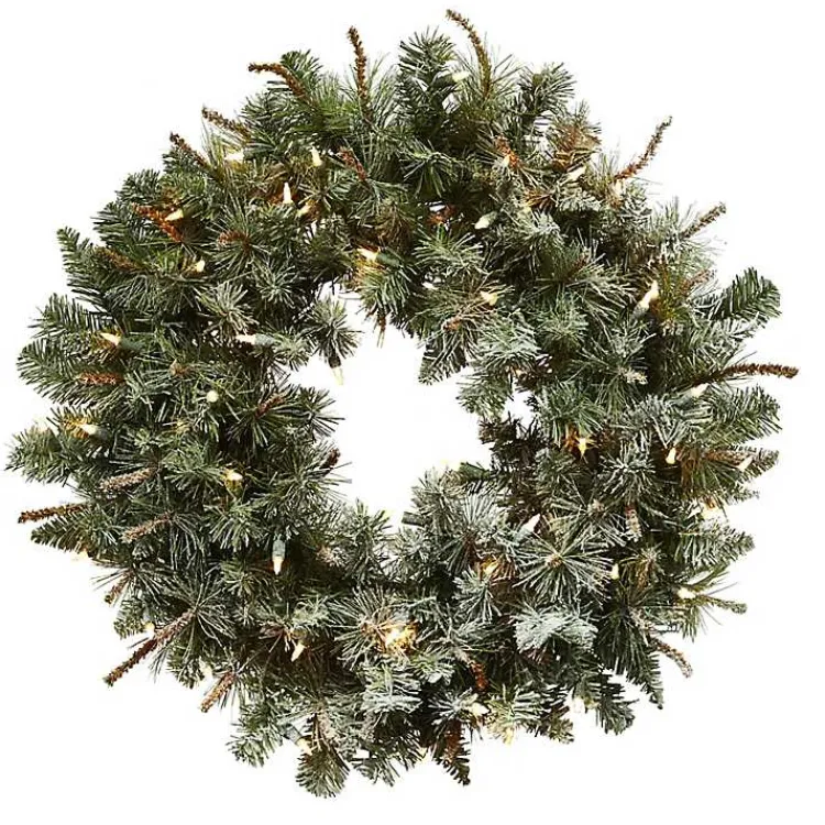 Wreaths>Kirklands Home Liana Lightly Frosted Pine Pre-Lit Wreath, 30 in. Green