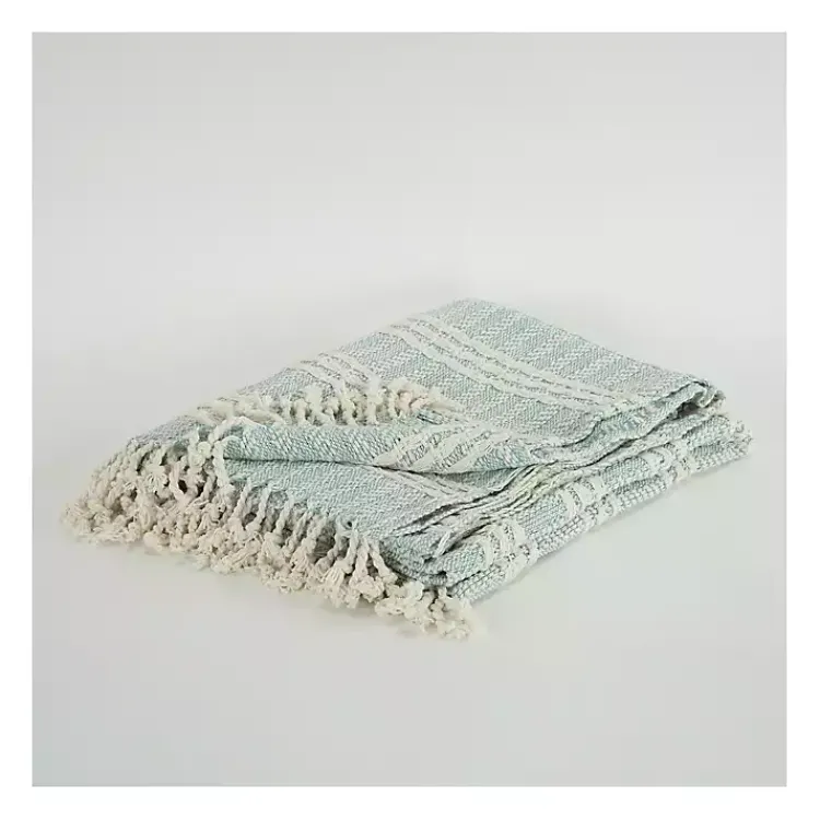 Blankets & Throws>Kirklands Home Light Blue and Ivory Striped Cotton Throw