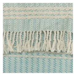 Blankets & Throws>Kirklands Home Light Blue and Ivory Striped Cotton Throw
