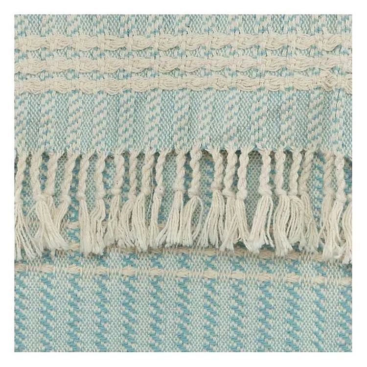 Blankets & Throws>Kirklands Home Light Blue and Ivory Striped Cotton Throw