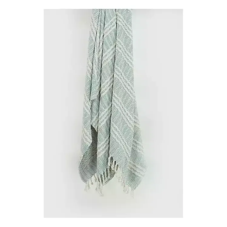 Blankets & Throws>Kirklands Home Light Blue and Ivory Striped Cotton Throw