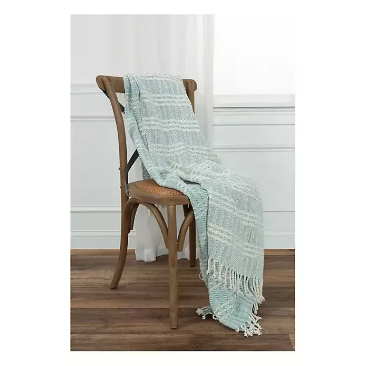 Blankets & Throws>Kirklands Home Light Blue and Ivory Striped Cotton Throw