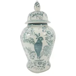 Decorative Bowls & Jars>Kirklands Home Light and White Ceramic Chinoiserie Jar Blue