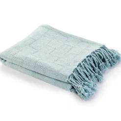 Blankets & Throws>Kirklands Home Light Checkered Weave Fringe Throw Blue