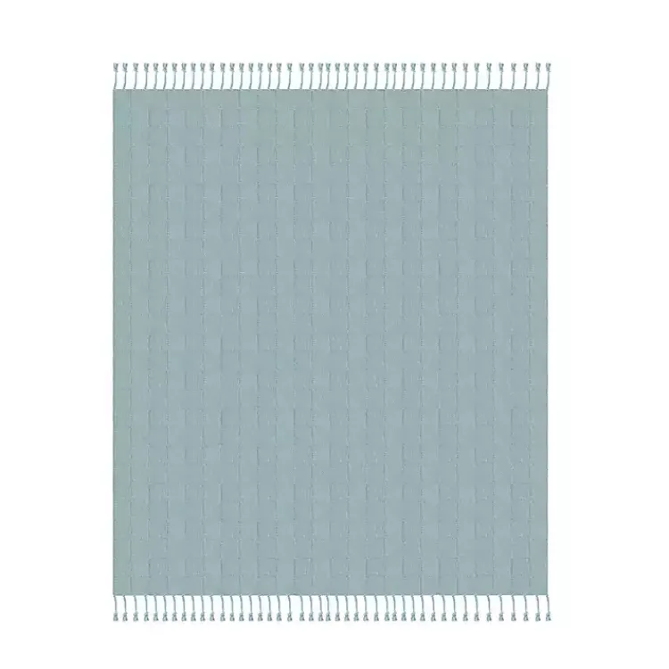 Blankets & Throws>Kirklands Home Light Checkered Weave Fringe Throw Blue